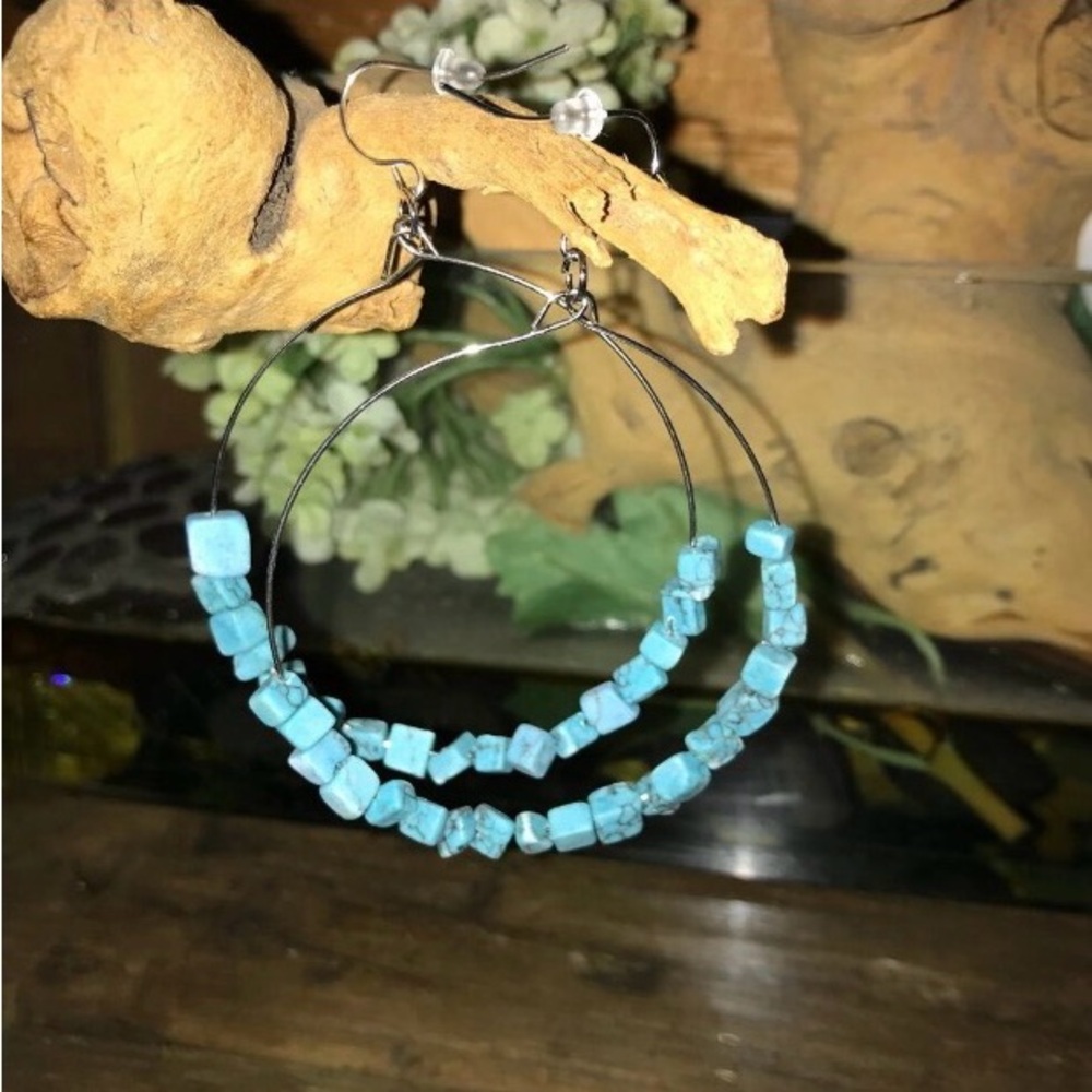 Chic Turquoise Beaded Hoop Earrings